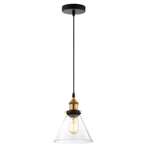 NUBI W1 lampa wisząca loft czarno-złota klosz przezroczysty E27