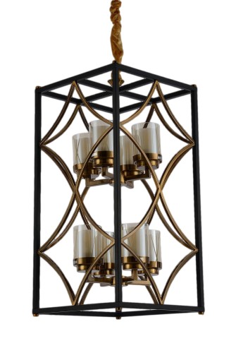 QUADRATO DUO lampa czarno-mosiężna loft szklane klosze tuby 8xE27