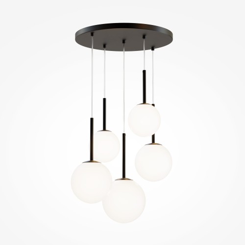 BASIC FORM lampa wisząca duża czarna klosze białe kule 5xE14