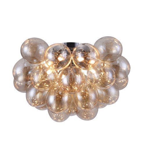 BALBO lampa sufitowa fi 50cm klosze koniakowe kiść winogron wykończenie nikiel 4xG9
