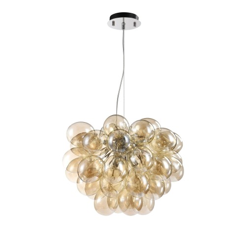 BALBO lampa wisząca klosze koniakowe kiść winogron wykończenie nikiel 8xG9