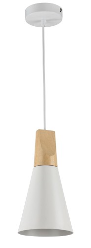 BICONES zwis metalowy biały z drewnem fi 14cm 1xE27
