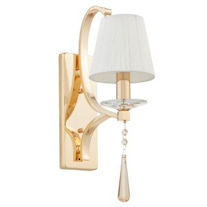 VENISIA W1 kinkiet klasyczny złoty z kryształową zawieszką abażur kremowy 1xE14