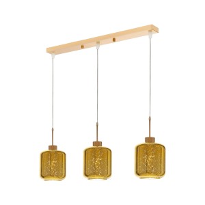 ALACOSMO W3 lampa wisząca klosz szkło złoty z prześwitami potrójna na listwie 3xE27