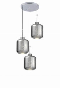 ALACOSMO W3-RD lampa wisząca klosz szkło chrom z prześwitami potrójna 3xE27