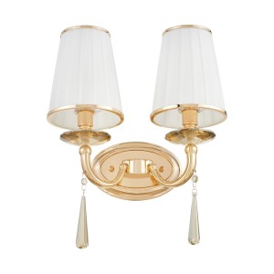 FABIONE W2 elegancki kinkiet złoty biały abażur zawieszka kryształowa 2xE14