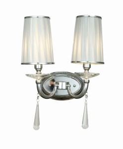 FABIONE W2 elegancki kinkiet chrom srebrny abażur zawieszka kryształowa 2xE14