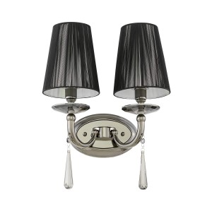 FABIONE W2 elegancki kinkiet czarny chrom czarny abażur zawieszka kryształowa 2xE14