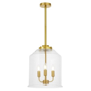 RALTON W3 lampa wisząca mosiężna klosz szklany z pęcherzykami powietrza 3xE14