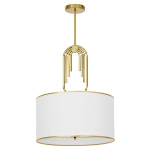 ZANETTI TRIO glamour elegancka lampa wisząca złota z białym abażurem i szklanym kloszem od spodu