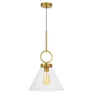 FERMINI lampa wisząca mosiądz klosz szkło stożek przezroczysty E27