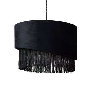 Lampa Wisząca z Czarnego Aksamitu Abruzzo Fonte E27 abażur asymetryczny z frędzlami
