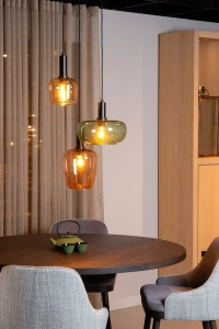 ILONA 45408/13/99 lampa wisząca czarna na kole klosze szkło amber/róż/zieleń fi 18cm/22cm/30cm 3xE27