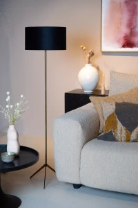 TONDO lampa podłogowa złota abażur czarny fi 38cm 1xE27