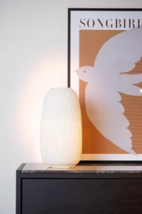 FLORES lampa nocna duża porcelanowa biała z prześwitami 1xE14