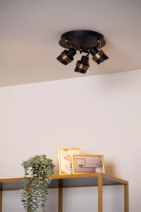 TUNDRAN 34944/13/30 plafon retro z reflektorkami czarno-złoty 3xGU10