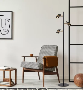 TUNDRAN 34744/03/30 lampa podłogowa retro z reflektorkami czarno-złoty 2xGU10