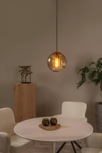 MONSARAZ 45493/30/62 lampa wisząca szklana kula amber fi 25cm 1xE27 wykończenie czarno-złote