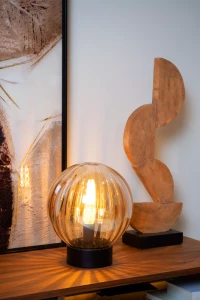 MONSARAZ 45593/01/62 lampa stołowa szklana kula amber fi 25cm 1xE27 wykończenie czarne