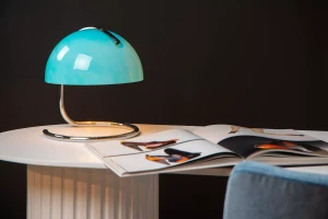 CATO 46516/01/35 lampa stołowa retro ze szklanym niebieskim kloszem podstawa chrom 1xE27