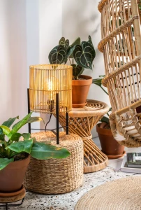 JANTINEJANTINE lampa stołowa z naturalnego rattanu 1xE27 wykończenie czarne