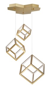 POLA LE41459 Nowoczesna lampa wisząca Trzy sześcienne klosze złota elegancja