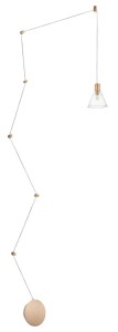 FRIAS LE41629 Nowoczesna lampa wisząca złota z kloszem stożkowym i drewnianymi detalami