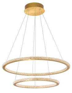 MONTE LE41691 Nowoczesna lampa wisząca o podwójnym pierścieniowym kształcie Złota lampa z kryształkami LED