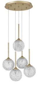 PASTO LE41740 Nowoczesna lampa wisząca pięć szklanych kul złota mosiądz
