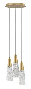 PENCO LE41743 Trzyramienna lampa wisząca nowoczesna złota z kloszami z fakturowanego szkła Elegancka