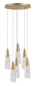PENCO LE41744 Nowoczesna lampa wisząca sześć kloszy stożkowy kształt złoty mosiądz szkło