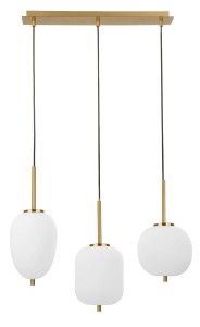 PILARE LE41760 Trzy-punktowa lampa wisząca nowoczesna z mlecznymi kloszami w kształcie owali i mosiężnymi elementami Elegancka