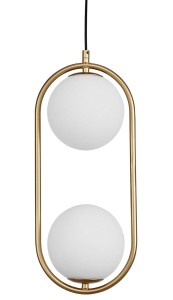 RENGO LE41772 Lampa wisząca nowoczesna złota z dwoma kloszami kulistymi z mlecznego szkła