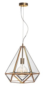 SALTA LE41776 Lampa wisząca nowoczesna o geometrycznym kształcie diamentu z metalową ramą w kolorze antycznego mosiądzu i szklanymi panelami