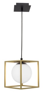 PLATA LE41786 Lampa wisząca nowoczesna złota rama sześcienna mleczna kula