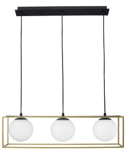 PLATA LE41788 Trójramienna lampa wisząca nowoczesna złota rama kuliste klosze