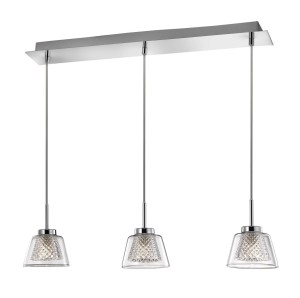 YOPAL LE41832 Trójlampowa lampa wisząca nowoczesna o geometrycznym kształcie z chromowanymi elementami i szklanymi kloszami