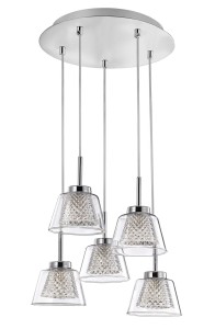 YOPAL LE41833 Nowoczesna lampa wisząca z pięcioma szklanymi kloszami o geometrycznym wzorze