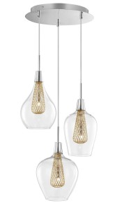 ZARZA LE41842 Trójramienna lampa wisząca nowoczesna złota z przezroczystymi kloszami w kształcie odwróconej kropli