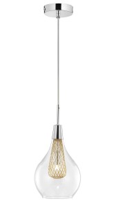 ZARZA LE41843 Nowoczesna lampa wisząca o złotym chromowanym wykończeniu i szklanym kloszu w kształcie kropli z ozdobną siateczką