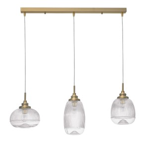 AHIGAL LE41847 Trójlampowa lampa wisząca nowoczesna złota z żebrowanymi kloszami szklano-metalowymi