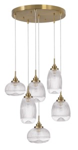 AHIGAL LE41848 Nowoczesna lampa wisząca sześć kloszy satynowe złoto żłobione szkło elegancka