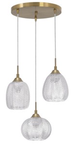 Alcalá LE41857 Trójramienna lampa wisząca nowoczesna z kloszami w kształcie wydłużonych kul o fakturowanym wzorze satynowe złoto
