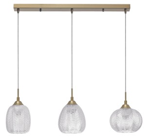 ALCALA LE41858 Trójlampowa lampa wisząca nowoczesna złota z kloszami z wzorzystym szkłem