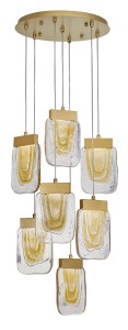 Aragua LE41861 Nowoczesna lampa wisząca z siedmioma prostokątnymi kloszami z bursztynowego szkła Elegancka lampa o falistym wzorze