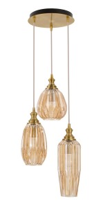 BAILEN LE41890 Trójramienna lampa wisząca Nowoczesny design Mosiężne wykończenie Szklane klosze o żebrowanym kształcie