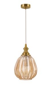 BAILEN LE41893 Nowoczesna lampa wisząca o kulistym kształcie z żebrowanym szkłem mosiądz/szampański