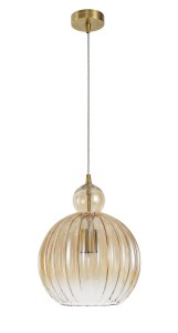 BARUTA LE41896 Nowoczesna lampa wisząca o kulistym kształcie z żebrowanym szkłem mosiądz/szampański elegancki design