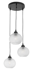 BUENOS LE41911 Trzy-punktowa lampa wisząca nowoczesna szklana kula z czarnym detalem