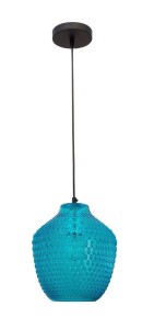 CALAMA LE41922 Nowoczesna lampa wisząca z niebieskim szklanym kloszem o wypukłej fakturze